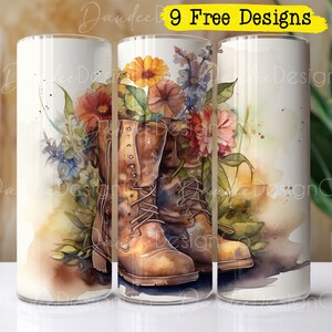 Floral Boots 20oz Tumbler Design, Skinny Straight Tumbler PNG, Floral Tumbler PNG, Sublimation Design, Western Tumbler PNG, Cowgirl Boots