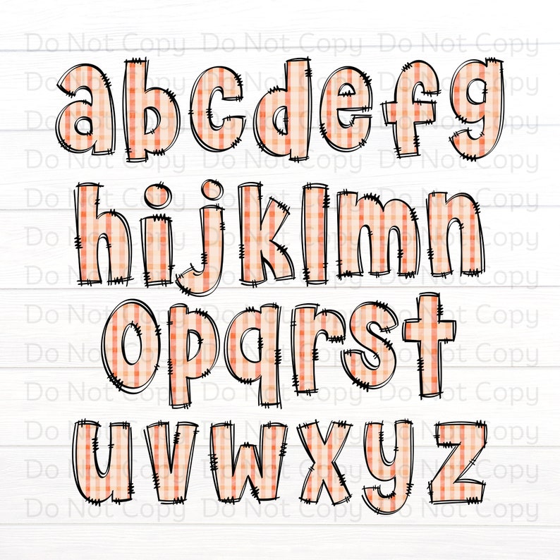 Doodle Letters, Peach and Green Floral Alphabet Set, Alphabet PNG Set ...