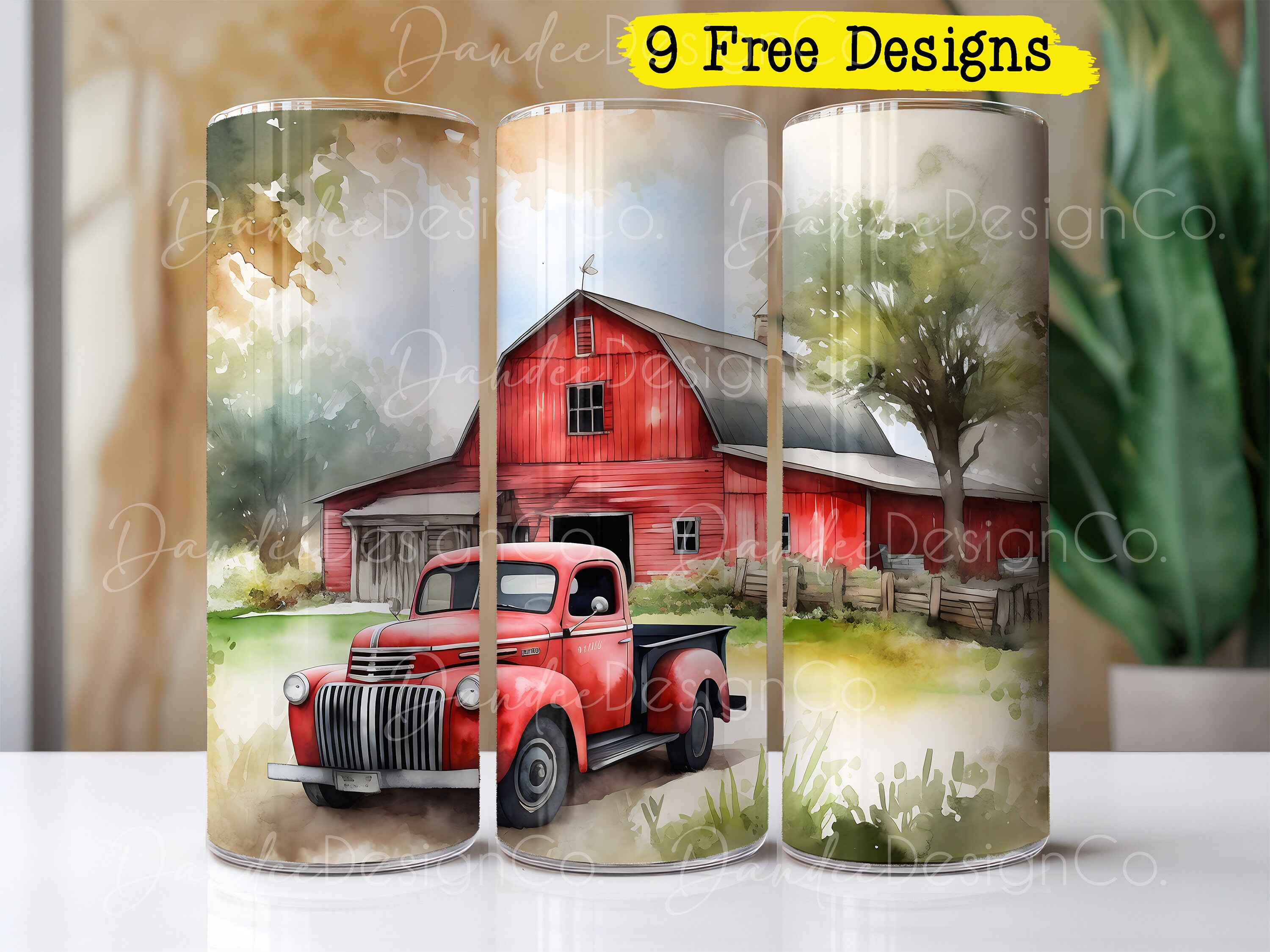 Vintage Truck 20oz Tumbler Design, Skinny Straight Tumbler PNG, Red Truck and Barn Tumbler PNG,  Farm Sublimation Design, Farm Scene PNG