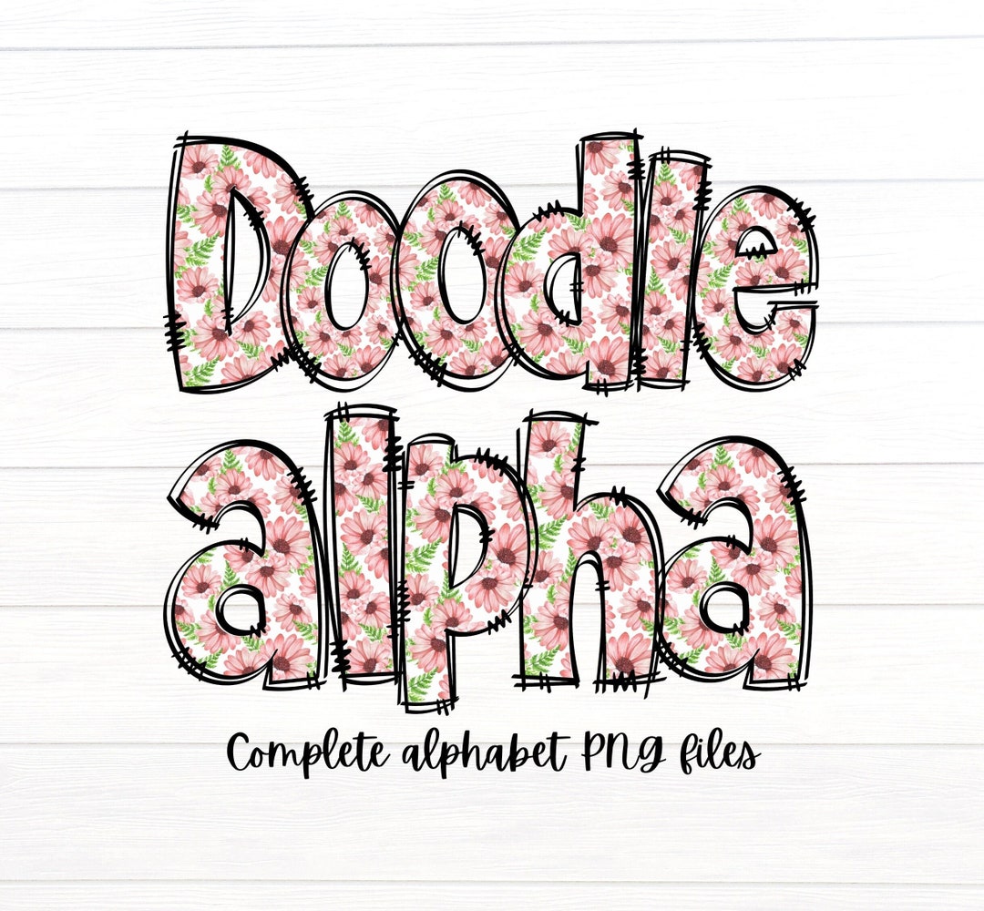 Doodle Letters, Spring Floral Doodle Alphabet Set, Alphabet PNG Set ...