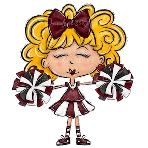Cheerleader PNG, Cheerleader Sublimation Design, Maroon Pom Poms, Football Season, Cheer Life, Cheer Mom, Team Spirit, Digital Download