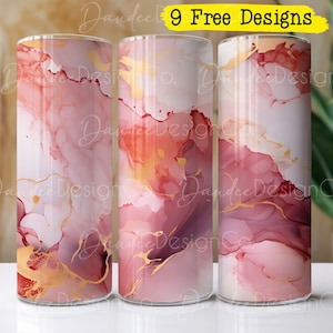 Pink and Gold Alcohol Ink 20oz Tumbler Design, Tumbler Sublimation Design, Skinny Straight Tumbler PNG, Tumbler Wrap, Digital Download