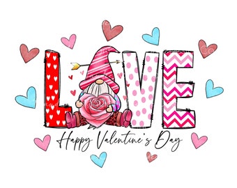 Valentine Gnome PNG, Valentine Gnome Sublimation Design, LOVE Gnome PNG, Valentine Png, Happy Valentine's Day Png, Digital Download