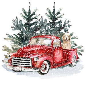 Red Truck with Golden Retriever PNG, Christmas sublimation design, Christmas Truck, Vintage Truck PNG,  Little Red Truck PNG