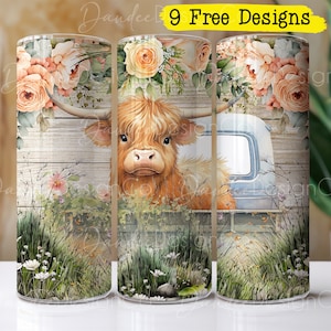 Baby Cow in Truck 20oz Tumbler Design, Skinny Straight Tumbler PNG, Baby Highland Cow in Truck PNG, Sublimation Design, Tumbler Wrap