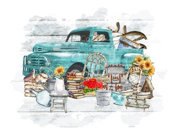 camion vintage PNG, Junkin' Truck PNG, Thrifting Truck, Junking PNG, conception par sublimation, Junkin 'camion PNG, conception de vente de garage, voyage de marché aux puces