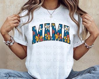 Floral Mama PNG, Mother's Day Png, Preppy Mama Png, Varsity Font MAMA, Sublimation Design, DTG Design, Retro Floral Mom Png, D003