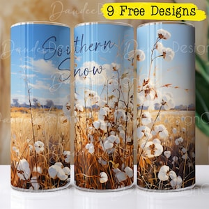 Cotton 20oz Tumbler Design, Southern Snow Sublimation Design, Skinny Straight Tumbler PNG, Cotton Field PNG, Cotton Farmer Tumbler Wrap