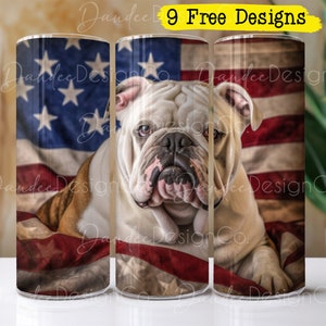 English Bulldog 20oz Tumbler Design, Skinny Straight Tumbler PNG, English Bulldog, Sublimation Design, American Flag, Patriotic Dog PNG