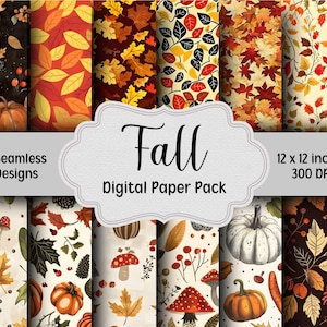Paquete de papel digital vintage de otoño, 12 patrones sin costuras de otoño, papel de diario basura, paquete de papel digital imprimible, papel Cottagecore de otoño