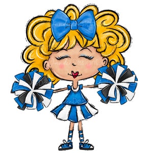 Cheerleader PNG, Cheerleader Sublimation Design, Blue Pom Poms, Football Season, Cheer Life, Cheer Mom, Team Spirit, Digital Download