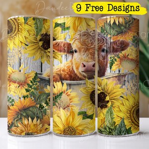 Baby Highland Cow 20oz Tumbler Design, Skinny Straight Tumbler PNG, Baby Cow in Tub with Sunflowers PNG, Sublimation Design, , Tumbler Wrap