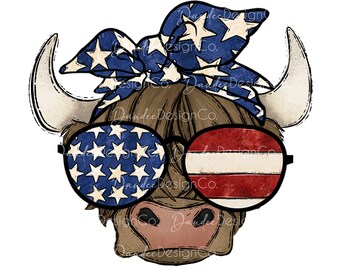 4 de julio Vaca PNG, Diseño de sublimación, Vaca del 4 de julio, Highland Heifer, Vaca patriótica PNG, Diseño de vaca divertida, Descarga digital