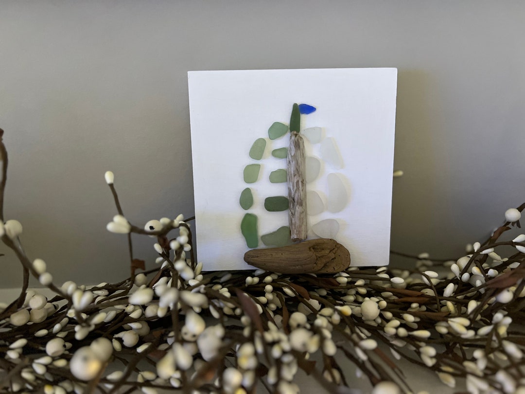 Handmade Sea Glass Sailboat Art: Coastal Driftwood Decor - Etsy