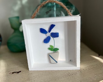 Handgemachte Seeglasblume/ Strandkeramikblume/ Blaue Seeglasblume