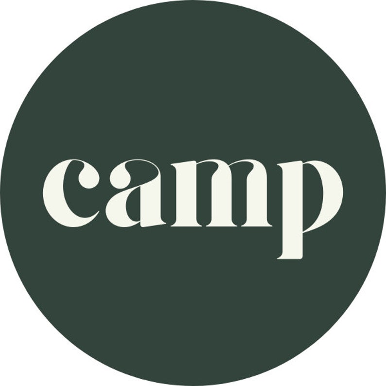 May include: A green circle with the word "camp" in white text.