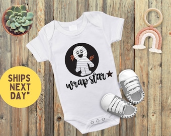 Wrap Star Mummy Onesie, Halloween Pun Baby Onesie, Halloween Mummy Bodysuit, Rap Star Halloween Onesie, Baby’s First Halloween Gift