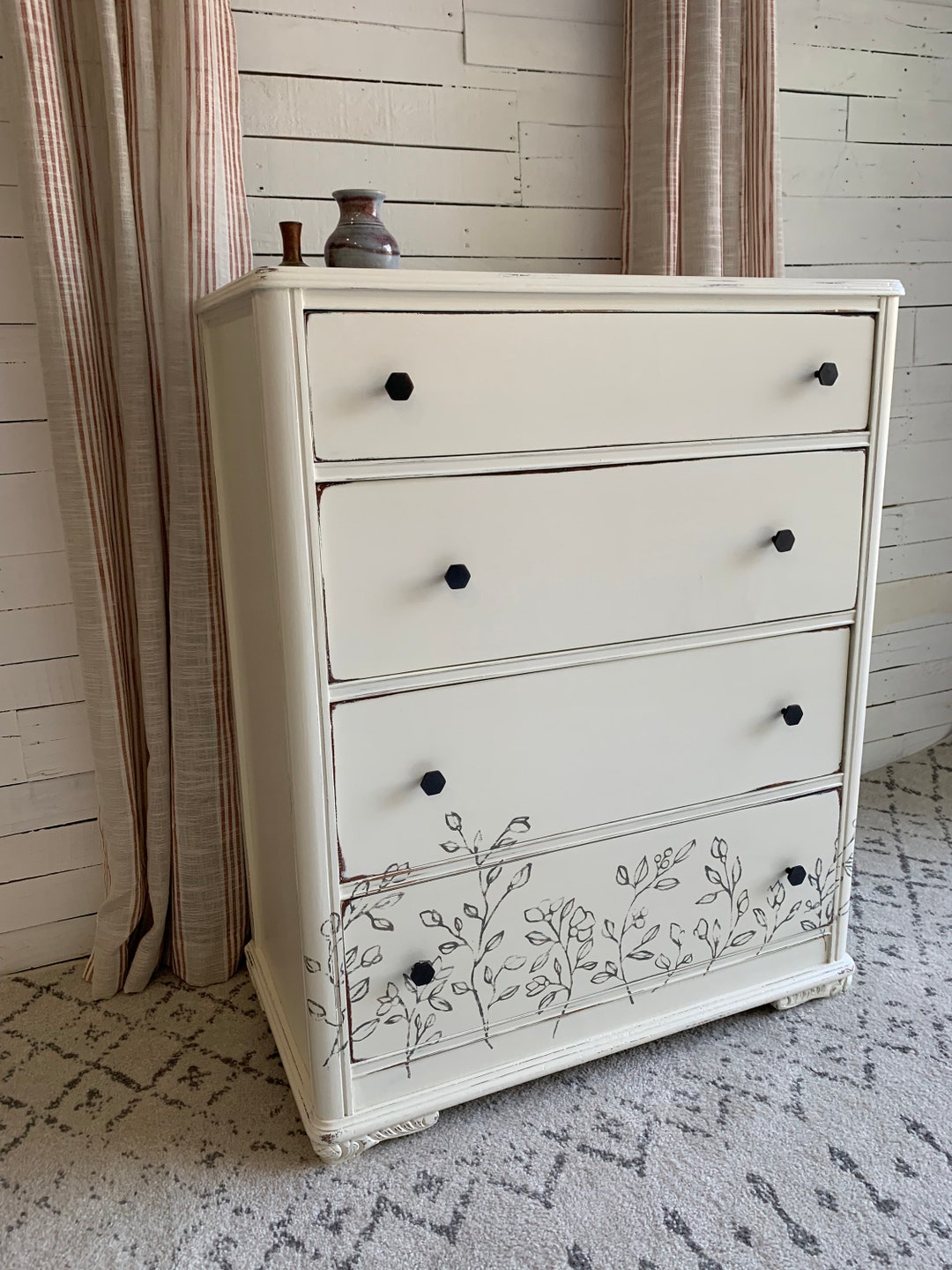 Creamy White Floral Vintage Dresser - Etsy