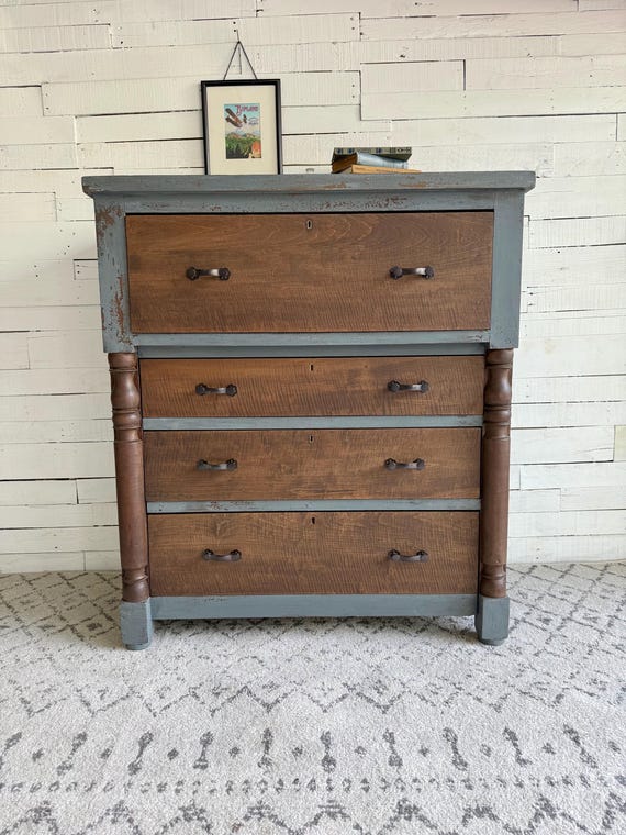sachin and babi light blue dress OKD 54''W Modern Farmhouse Dresser 6 Drawers Rustic Wood Chest of Drawers  Closet Storage Organizers for Bedroom Living Room Hallway, Dark Rustic Oak main image 1
