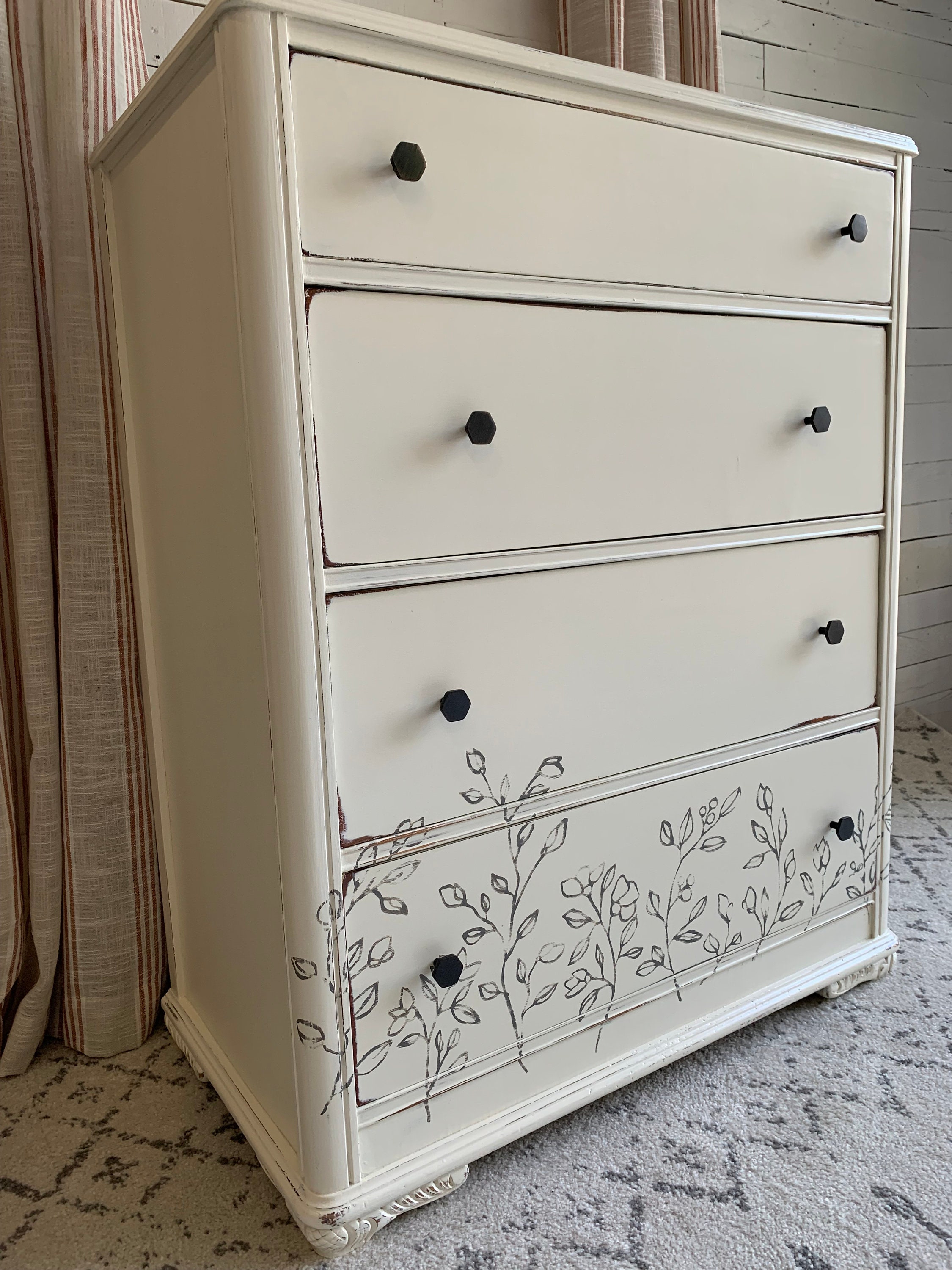 Creamy White Floral Vintage Dresser - Etsy