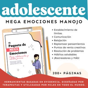 Paquete de Emociones para Adolescentes, Kit de Recursos Terapéuticos, Transformador de Salud Mental para Adolescentes, 213 Páginas, Español