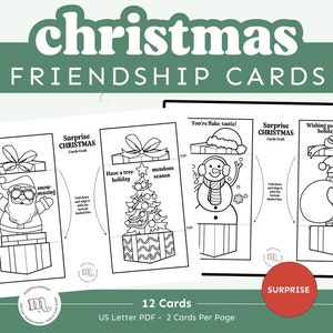 Christmas Friendship Cards, Surprise Friends Craft Printable Set, Winter Friendship Craft, Surprise Pop Up Cards Friendship Set