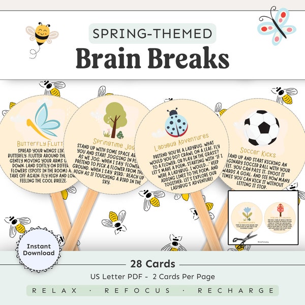 Spring Brain Breaks | Brain Break Activities | Brain Break Cards | Spring Activities | Classroom Management