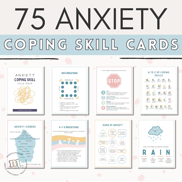 Anxiety Coping Skill Flashcard, Therapy Worksheets, Grounding, Anxiety Relief, Coping Strategy Cards, Psychology Tools, Therapy Office Decor