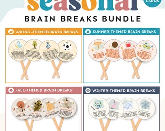 Brain Break Seasonal Bundle, Movement Cards, Movement Break For Kids, Kids Action Cards, Calm Down Cards, Printable cards, Digital Download