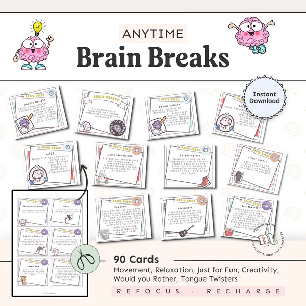 Brain Breaks Cards for Kids  | Classroom Management | Movement Breaks  | Mindfulness Cards