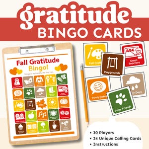 Gratitude Bingo Game for Kids, Fall Bingo, Gratitude games, Printable BINGO Game