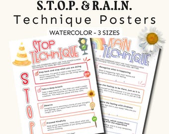 STOP Technique Poster | RAIN Technique | Calming Down Techniques | Social Emotional Learning, Classroom Posters | Therapy Office Decor