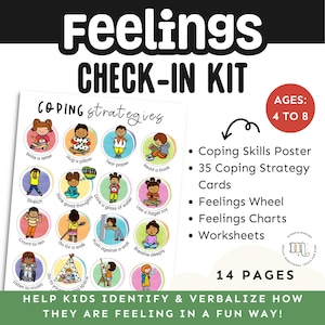 Feelings Wheels | Coping Strategies Poster | Coping Skills Cards | Feelings Check-In Kit | Social Emotional Learning | Emotion Resources