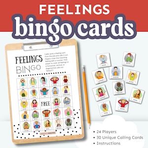 Feelings BINGO Game | Printable BINGO Game | Social Emotional Learning Therapy Game | Emotions BINGO | Therapy Resources