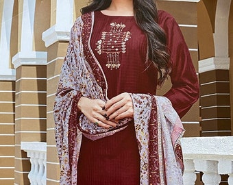 Kurta byxset med Dupatta: Indisk Salwar Kameez-klänning i siden