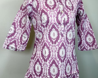 Blusa túnica curta feminina estilo kurta: Camisa de verão em mistura de viscose e algodão.