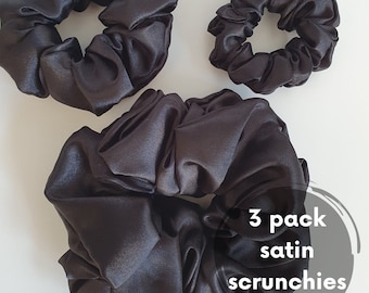 Satin Scrunchies Black| Luna |Set of 3