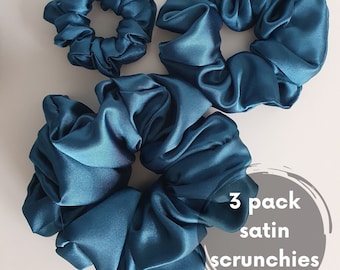 Satin Scrunchie Petrol/ Emmy /Set de los 3