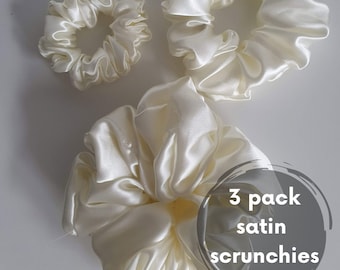 Satin Scrunchies Creme White| Bonnie | Set of all 3