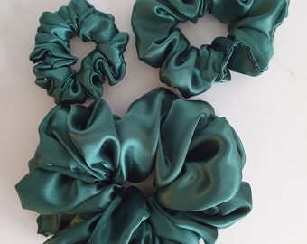 Satin Scrunchies Dark Green| Rose | XL, Regular and Mini