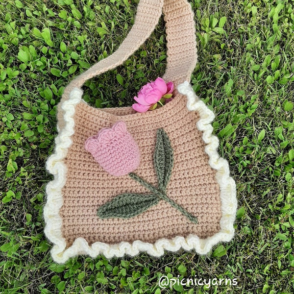PDF CROCHET PATTERN: Tulip Shoulder Bag, Crochet Bag Pattern, Crochet Purse Pattern, Crochet Flower Bag Pattern, Easy Crochet Flower Purse
