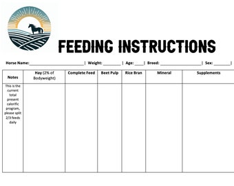 Downloadable Horse Feed Instructions/Schedule Document