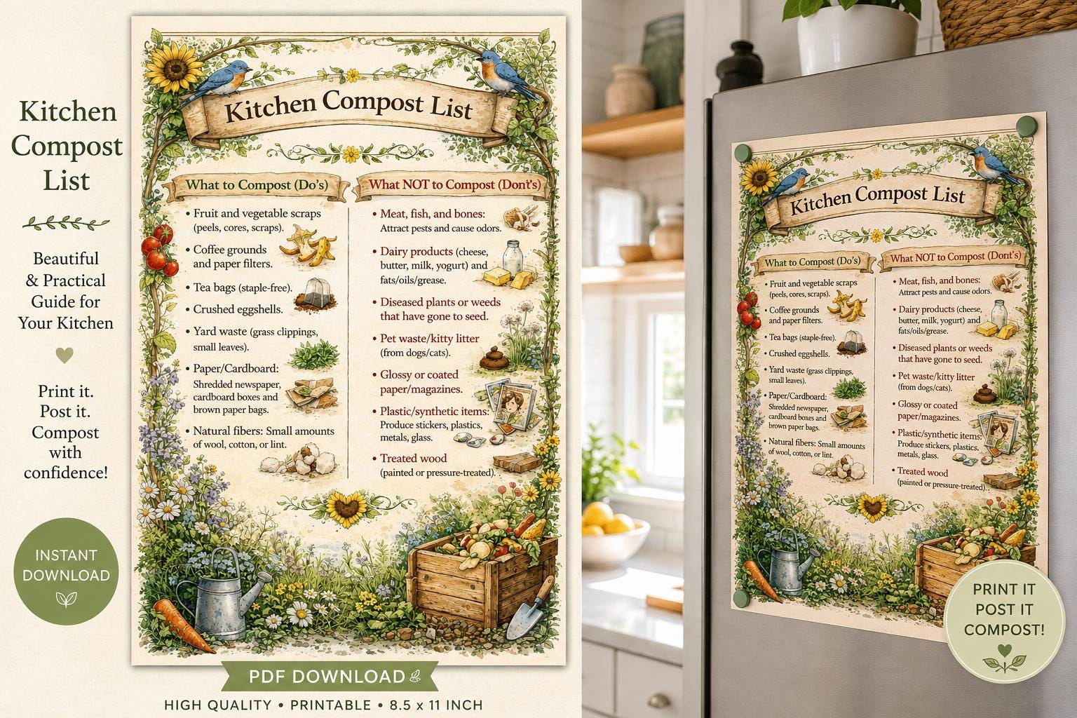 Kitchen Compost Chart Printable | Do's and Don'ts PDF | Fridge ...