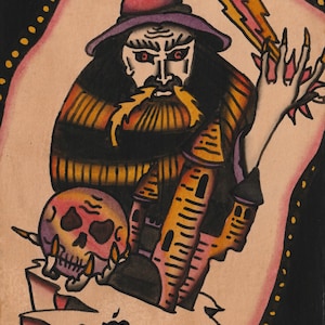 A5 Traditional Tattoo Flash Wizard Print