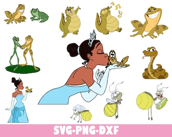 Princess Tiana and Frog Svg Bundle, Princess Tiana and Frog Png Bundle, Cricut, Layered by Color, Cutting File