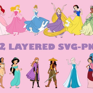 Princess 2  Svg Bundle, Princess 2   Png Bundle, Cricut, Layered by Color, Cutting File