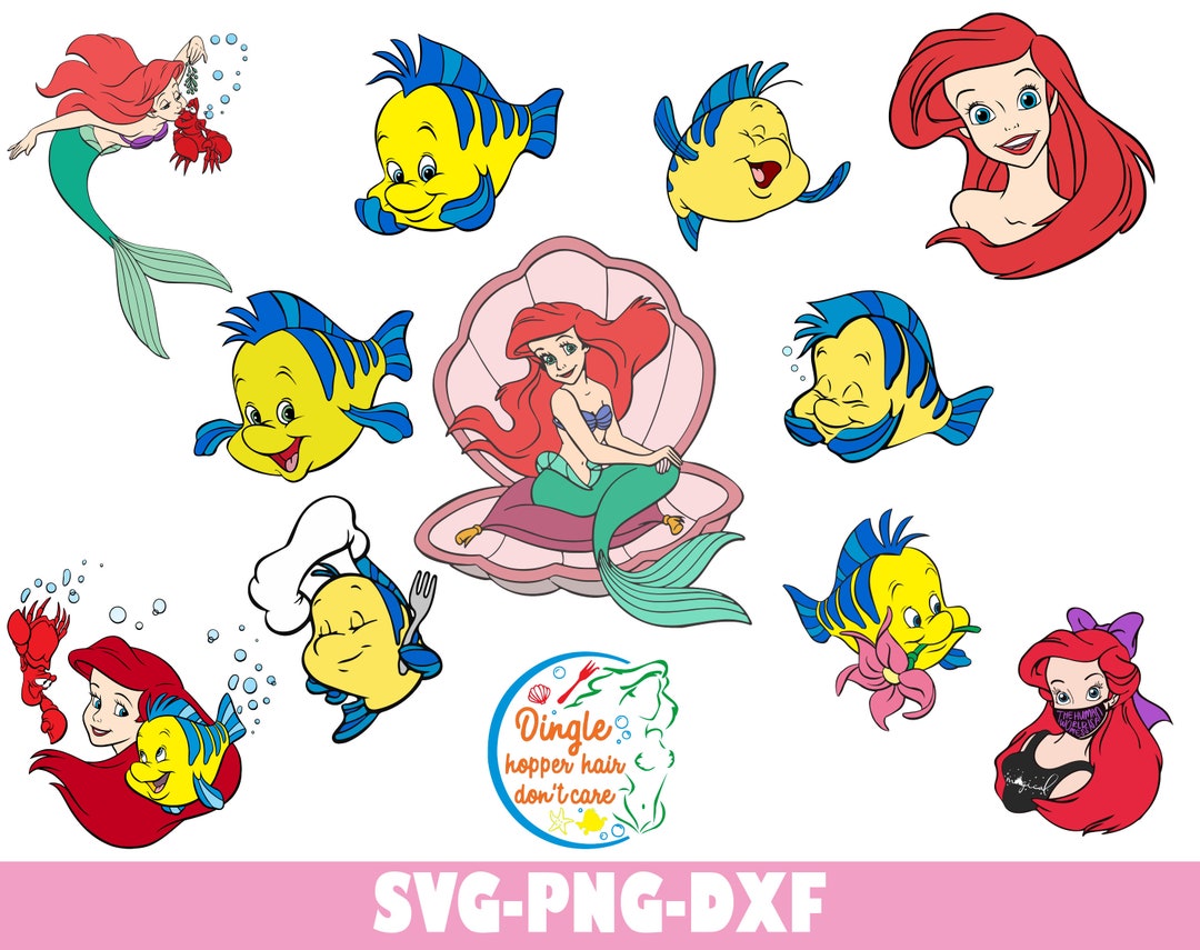 The Little Mermaid Ariel and Flounder Svg Bundle, the Little Mermaid