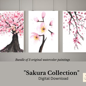 Sakura Watercolor Painting Set: Cherry Blossom Art Prints (Digital Download)
