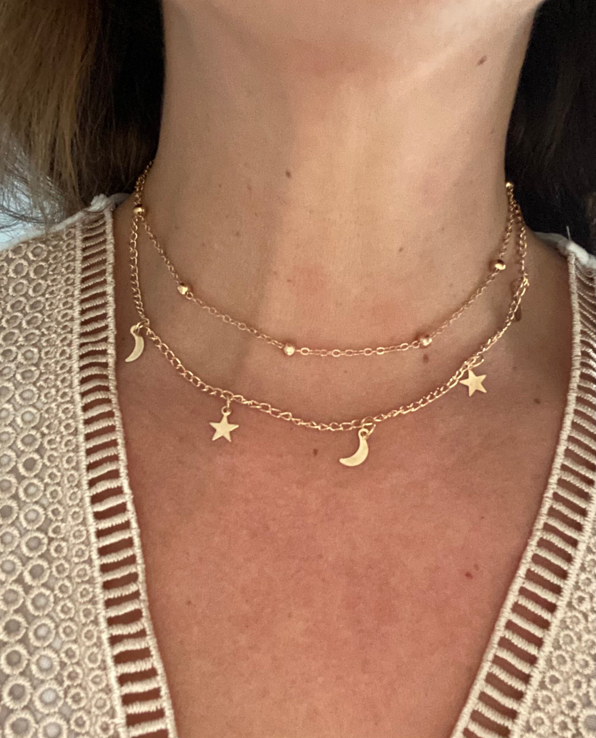  Anglacesmade Layered Choker Necklace Star and Moon Necklace  Rhinestone Star Moon Charm Pendant Necklace Bohemia Jewelry for Women and  Girls(Gold) : Clothing, Shoes & Jewelry