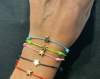 Set of 2, 3, 4 or 5 friendship bracelets gold star adjustable cord bracelet friend present red, pink, blue, black, green